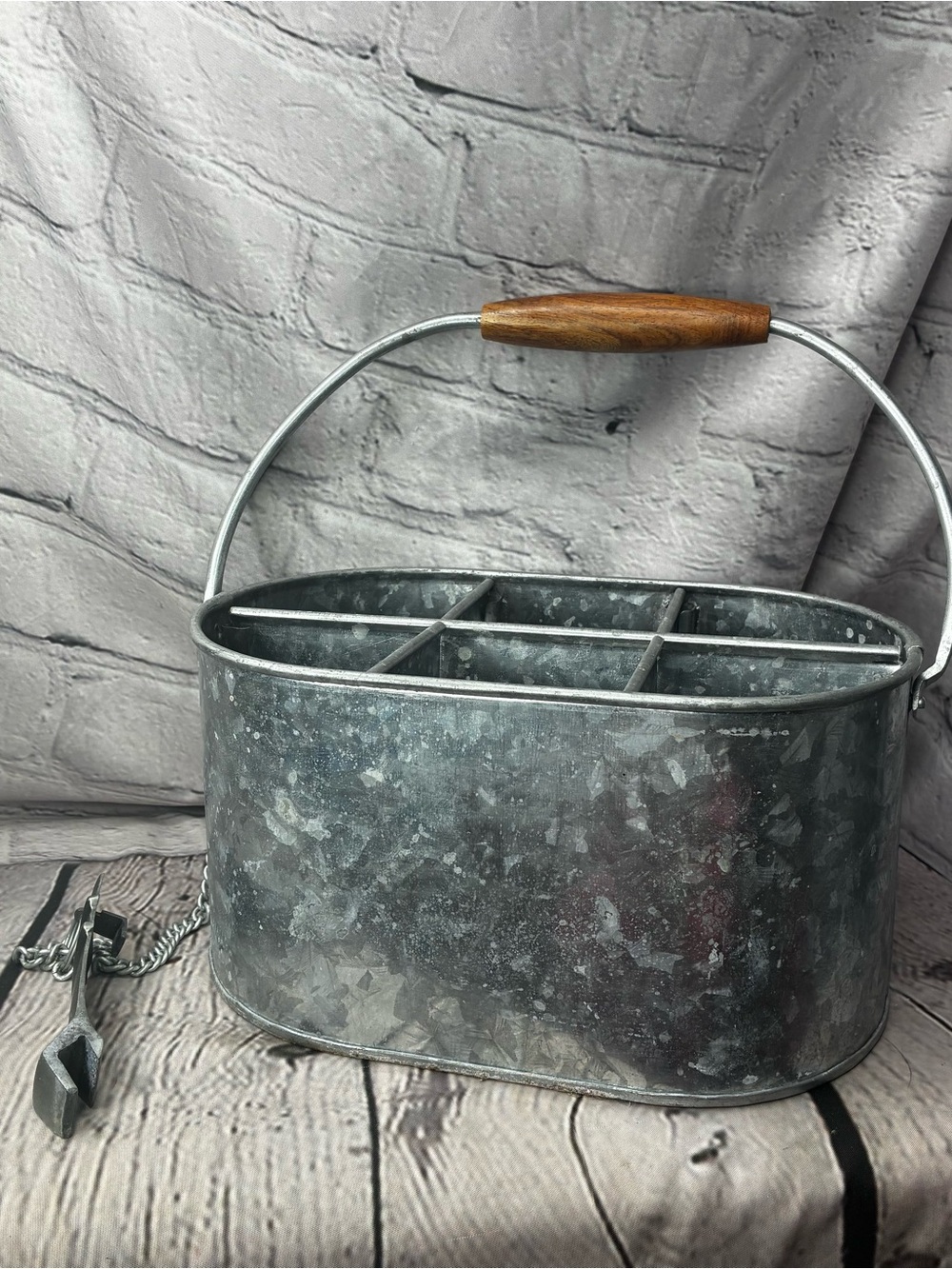 Rustic Galvanized Metal 6 Beer Soda Carrying Caddy Holder Bottle Opener GUC